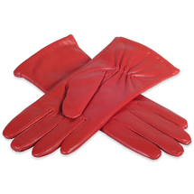 H.K. Røde Dame læderhandsker med uldfor