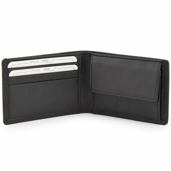 RFID säker plånbok: Pia Ries Svart Enkel Plånbok i Kalvskinn RFID Säker - 3 Kort